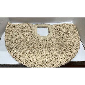 RAMLA Women’s Half-Moon Straw Woven Basket Weave Handbag Clutch 12x17 New